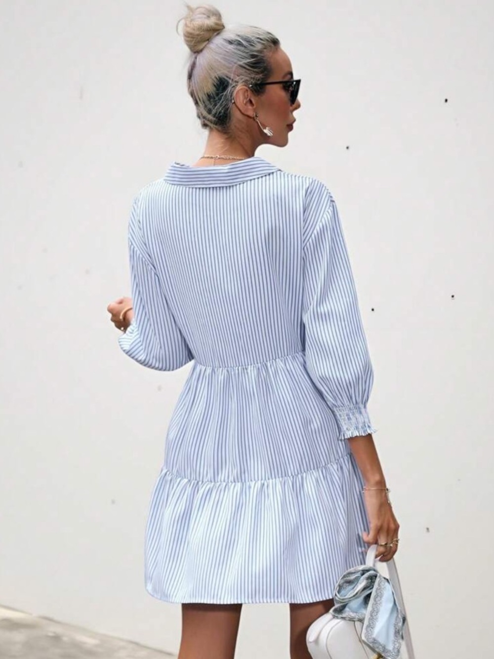 Blue Striped Wrap Mini Casual Dress – S - Picture 2 of 7